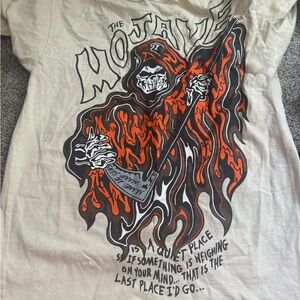 Graphic Short Sleeve Tee - Beige with Orange & Black Skull Design